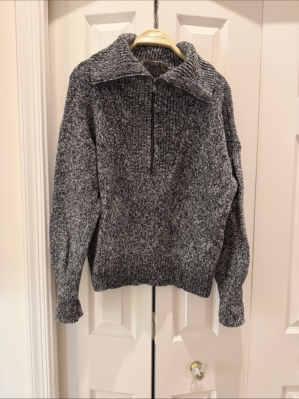 LOFT Marled Black & White Half-Zip Sweater